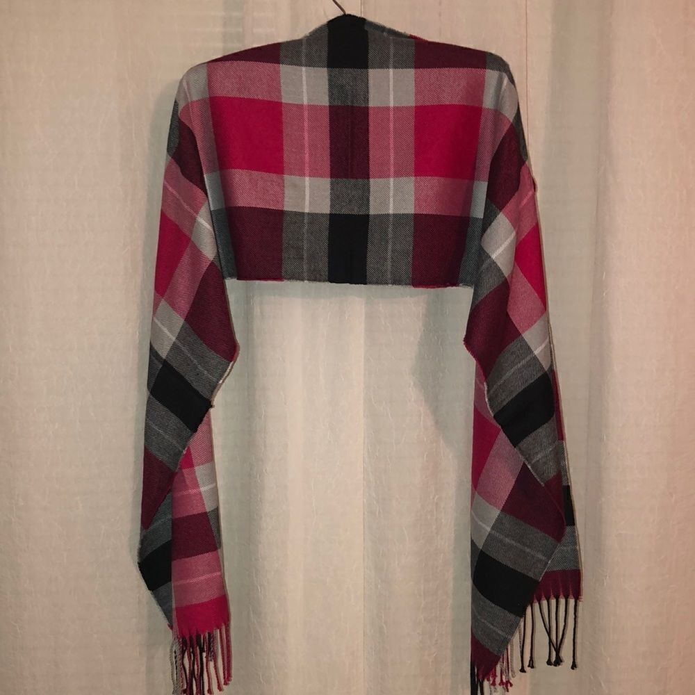 Fuchsia Gray Black White Plaid Scarf